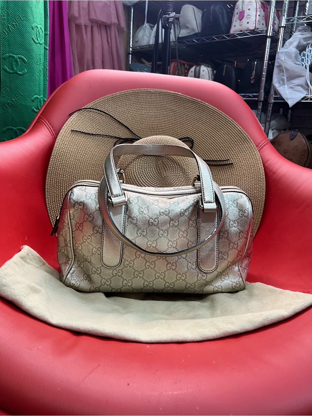 Gucci Metallic Monogram Satchel - Silver Tone